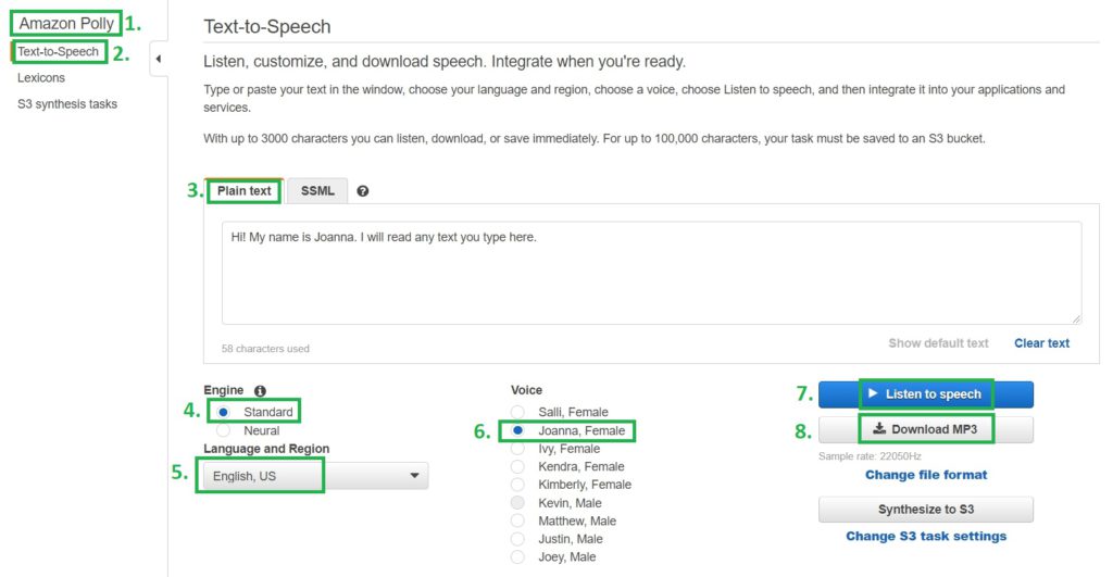 amazon polly text to speech free