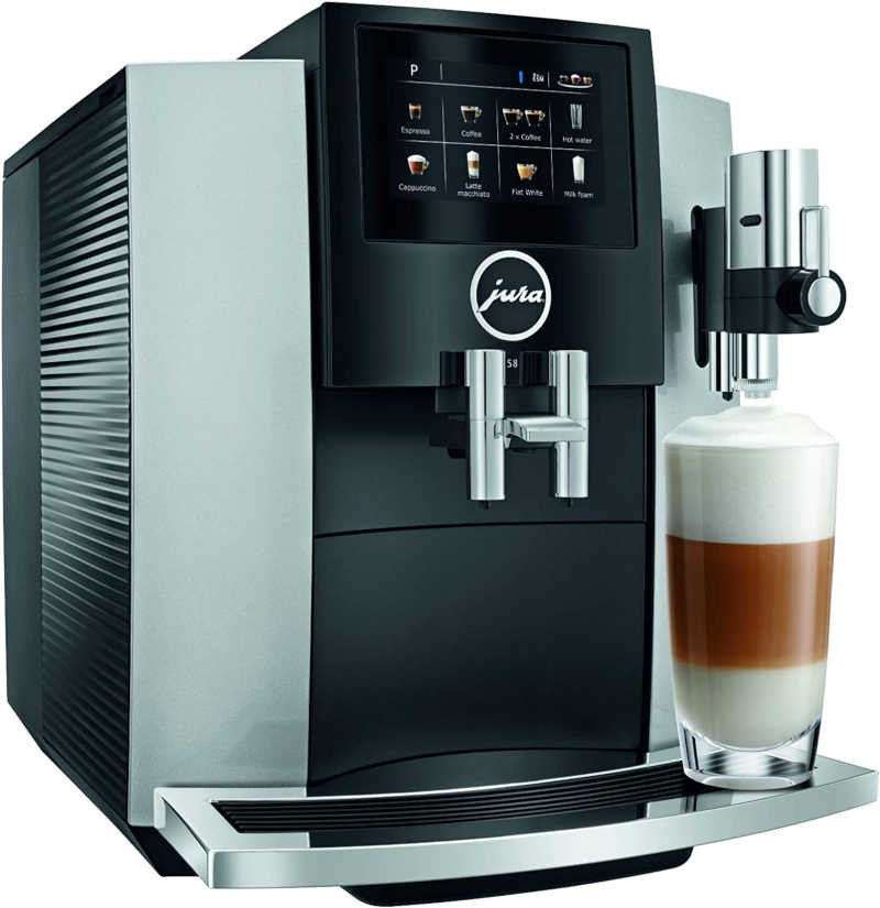 This poster showcases the Automatic Coffee Machine from a slightly side angle and with a full front panel showing a full glass of coffee dispensed from it, looks tempting.